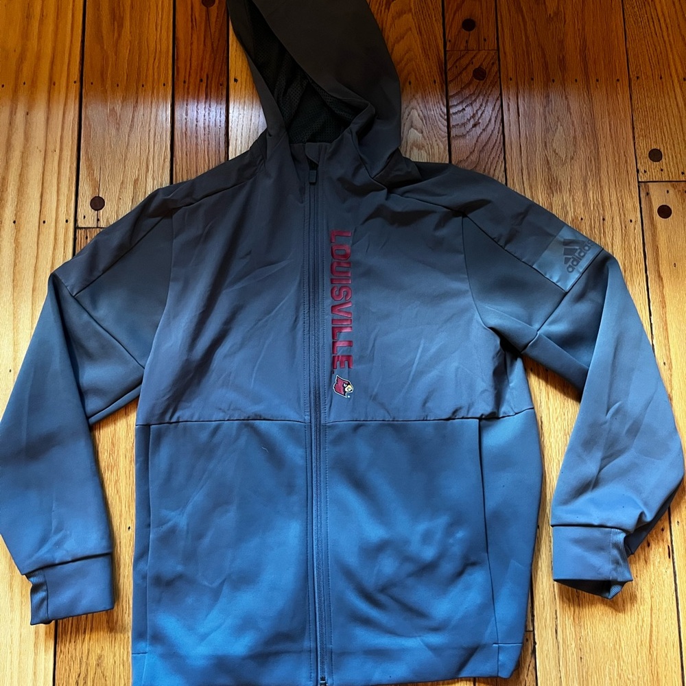 Adidas Louisville Cardinals Black Hooded Windbreaker